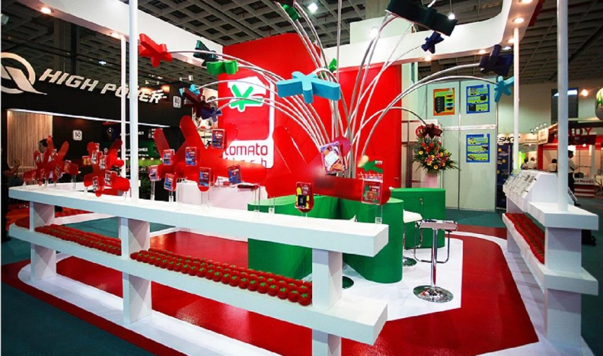 Red-and-white iF award-winning exhibition design